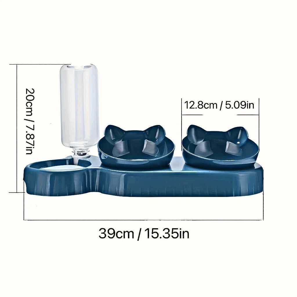 MeowMate™ - 3 in 1 Cat Bowl with Dual Food Compartments & Water Dispenser