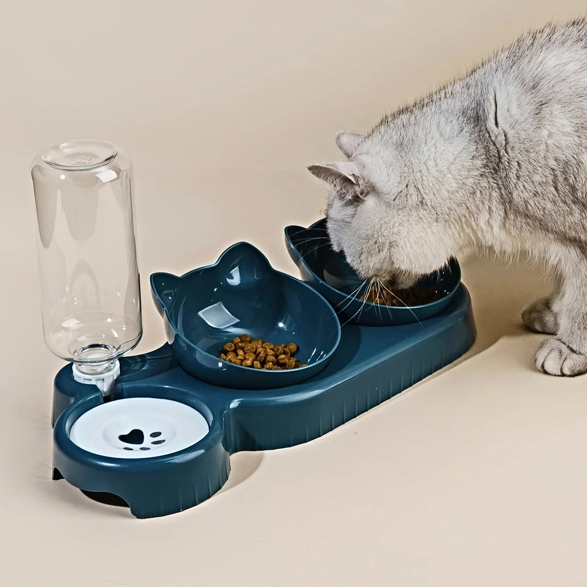 MeowMate™ - 3 in 1 Cat Bowl with Dual Food Compartments & Water Dispenser