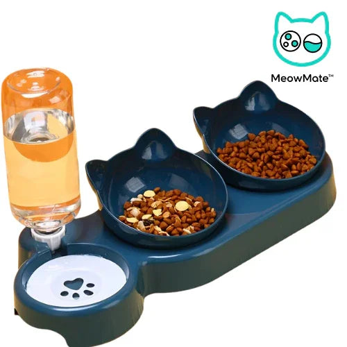 MeowMate™ - 3 in 1 Cat Bowl with Dual Food Compartments & Water Dispenser