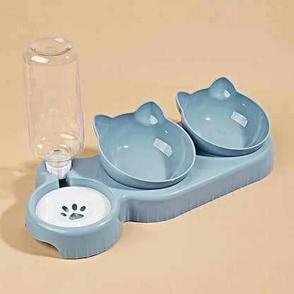 MeowMate™ - 3 in 1 Cat Bowl with Dual Food Compartments & Water Dispenser