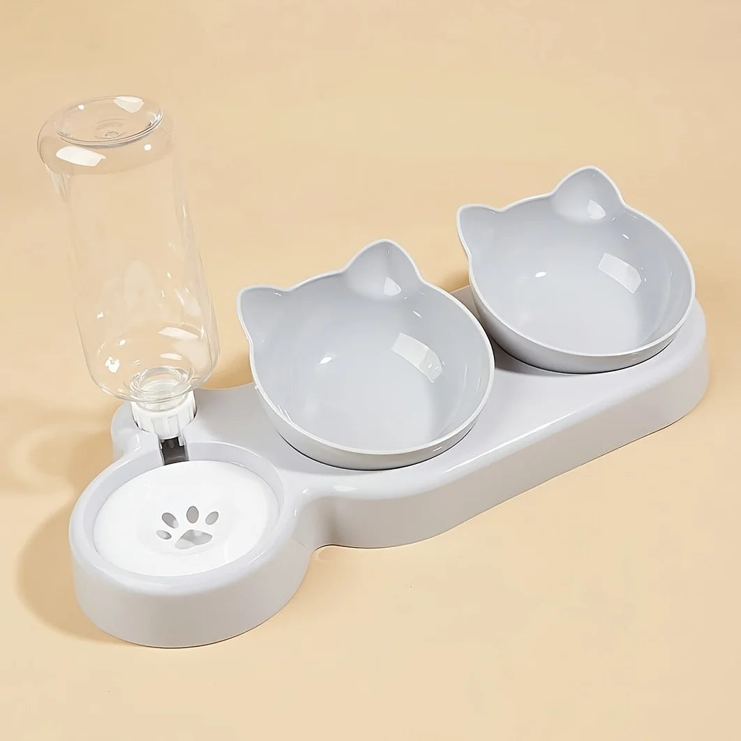 MeowMate™ - 3 in 1 Cat Bowl with Dual Food Compartments & Water Dispenser