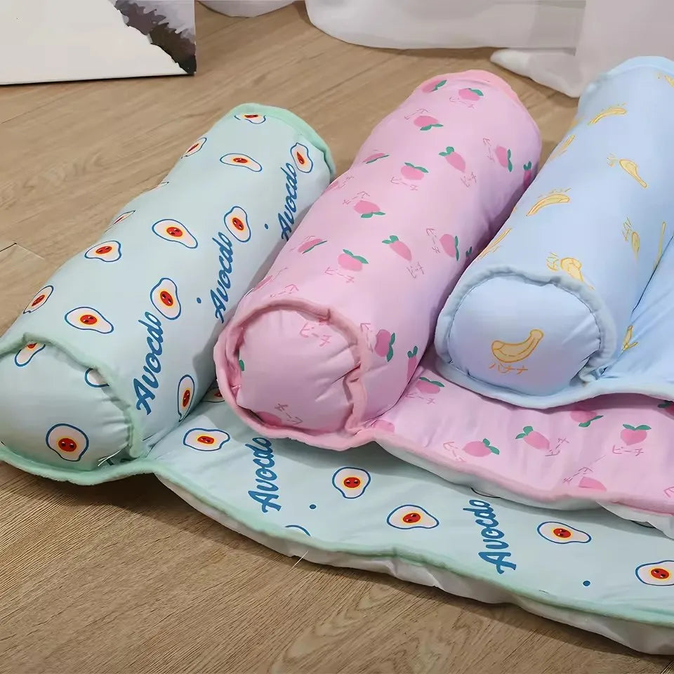 Cooling Pet Mat with Pillow - Non-Slip, Comfortable Dog & Cat Bed for All Sizes - Ideal for Indoor/Outdoor Use, Pet Cooling Mat