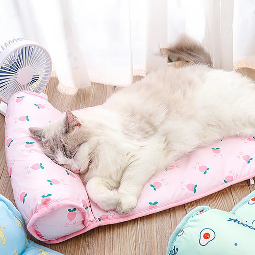 Cooling Pet Mat with Pillow - Non-Slip, Comfortable Dog & Cat Bed for All Sizes - Ideal for Indoor/Outdoor Use, Pet Cooling Mat