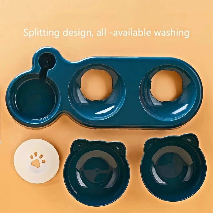 MeowMate™ - 3 in 1 Cat Bowl with Dual Food Compartments & Water Dispenser